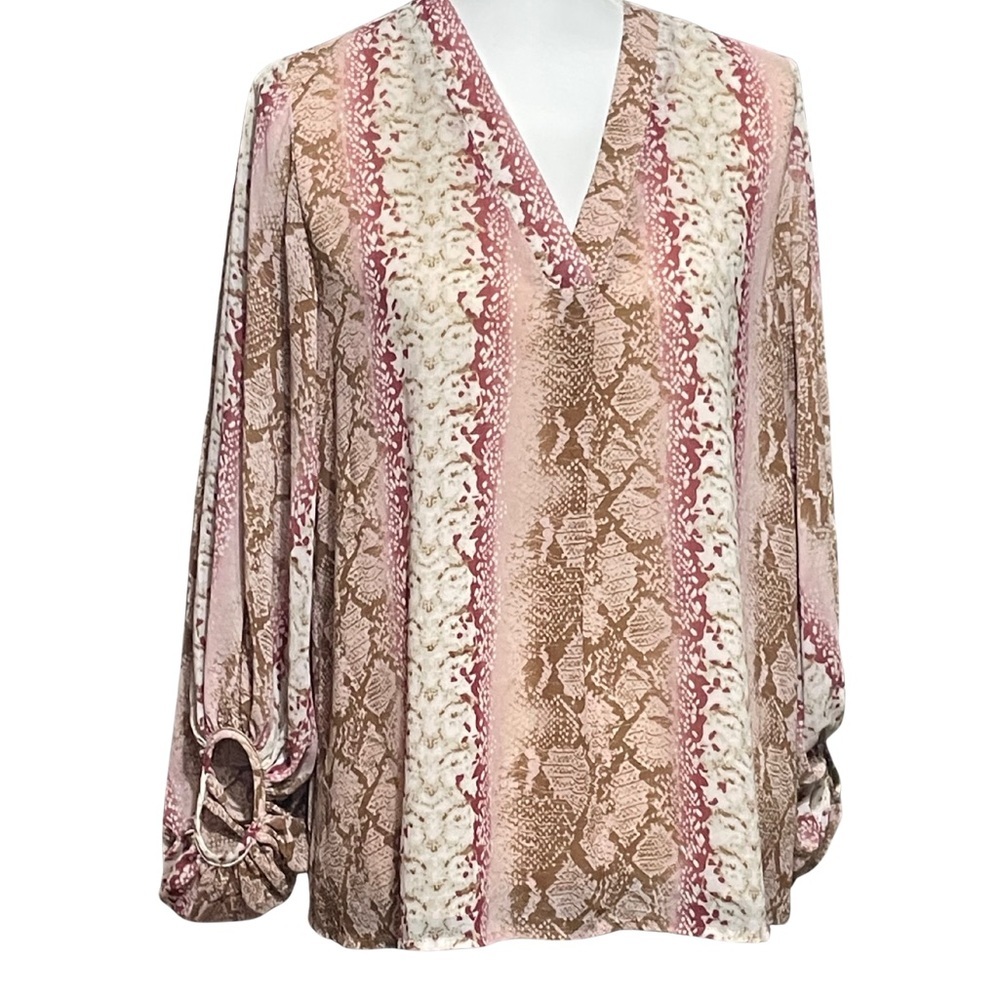 Entro Multicolor Pink and Brown Snake Print Blouse Fully Lined 100% Polyester, S